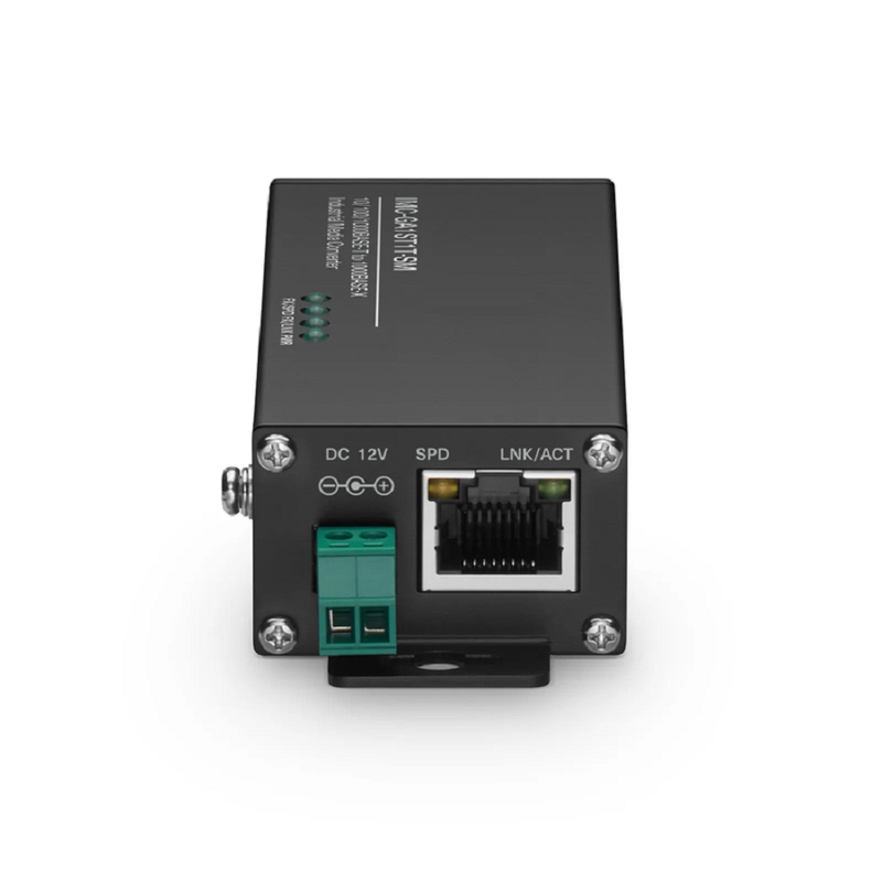 Mini Industrial Unmanaged 1x 10/100/1000Base-T RJ45 to 1x 1000Base-X Single Mode ST 1310nm 20km Gigabit Ethernet Media Converter, American Plug Standard