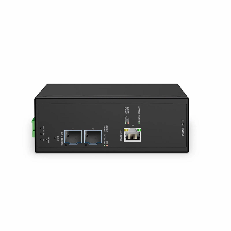 Industrial Managed 1x 100M/1G/2.5G/5G/10GBase-T RJ45 to 2x 100M/1G/2.5G/10GBase-X SFP+ Gigabit Ethernet PoE+ PD Media Converter
