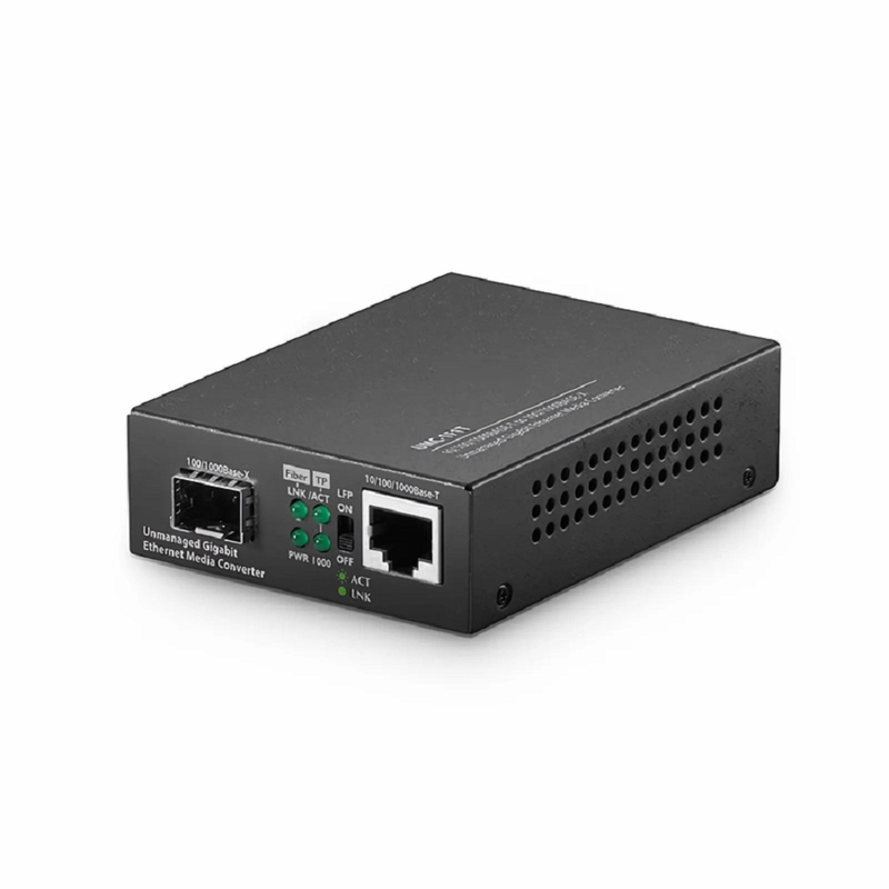 Unmanaged 1x 10/100/1000Base-T RJ45 to 1x 1000Base-X Single Mode SC 1310nm 10km Gigabit Ethernet Media Converter, American Plug Standard