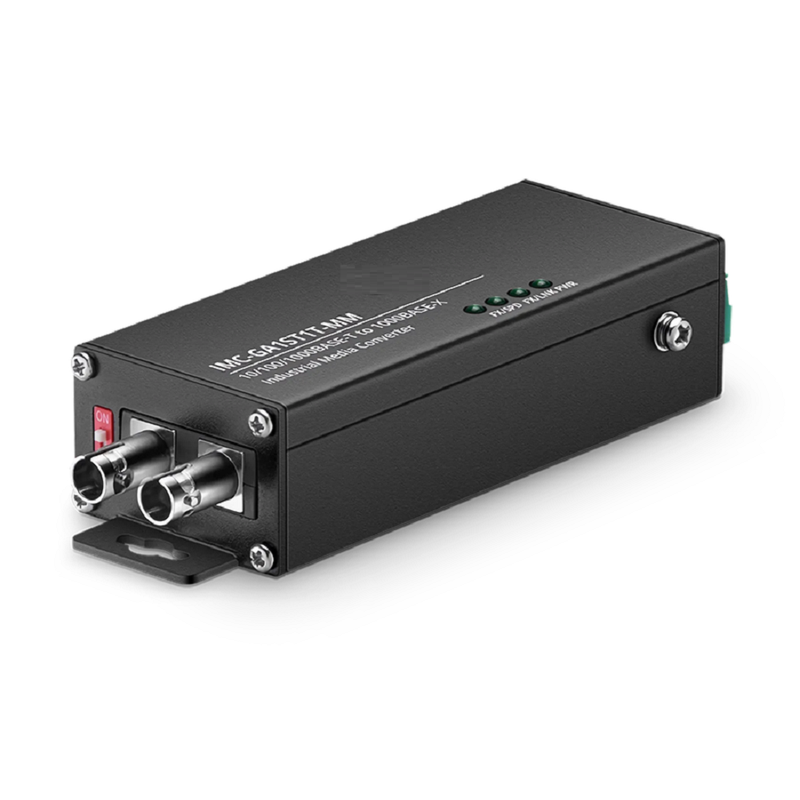 Mini Industrial 1x 10/100/1000Base-T RJ45 to 1x 1000Base-X Multimode ST 850nm 550m Gigabit Ethernet Media Converter, British Plug Standard