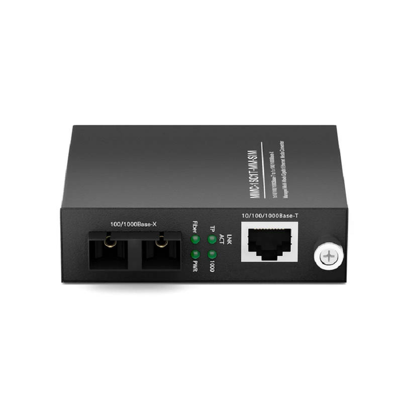 Managed 1x 10/100/1000Base-T RJ45 to 1x 100/1000Base-X Multimode SC Duplex 850nm 550m Gigabit Ethernet Media Converter, Slide-in Module, American Plug Standard
