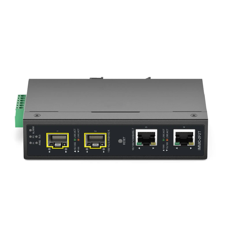 Industrial Managed 1x 10/100/1000Base-T RJ45 to 1x 100/1000/2500Base-X SFP Gigabit Ethernet Media Converter