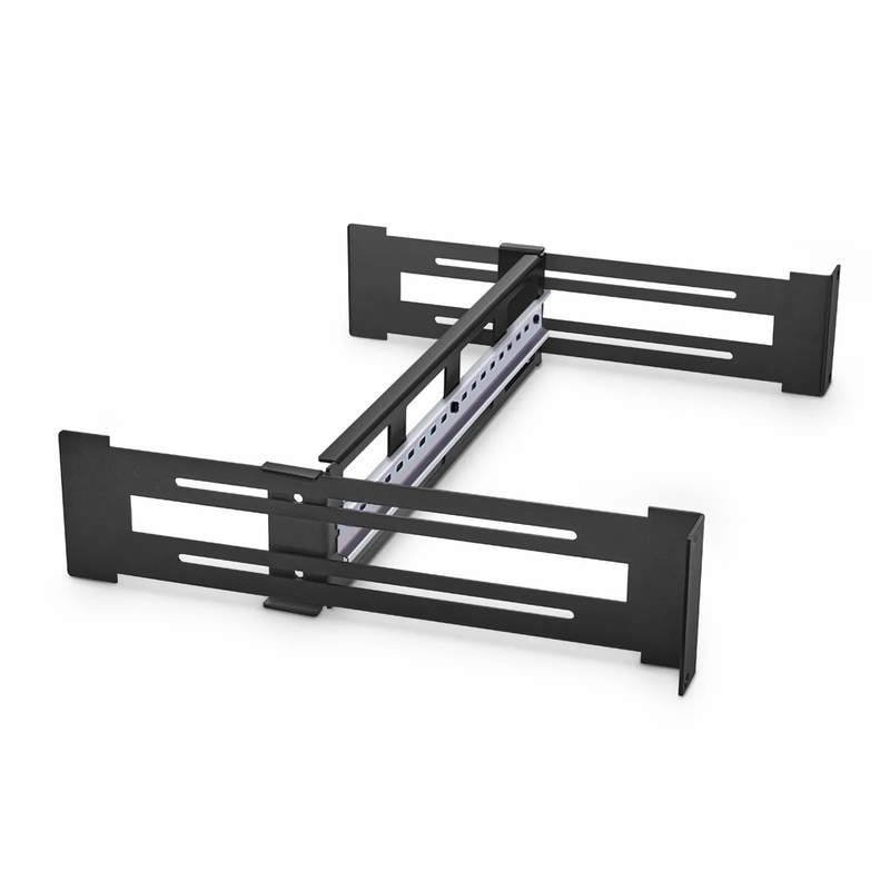 Adjustable DIN Rail Bracket for EIA 19" Mount, 2U, Black