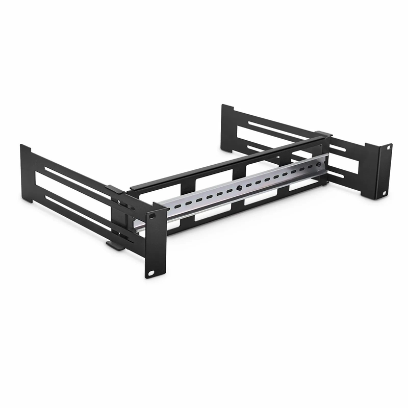 Adjustable DIN Rail Bracket for EIA 19" Mount, 2U, Black