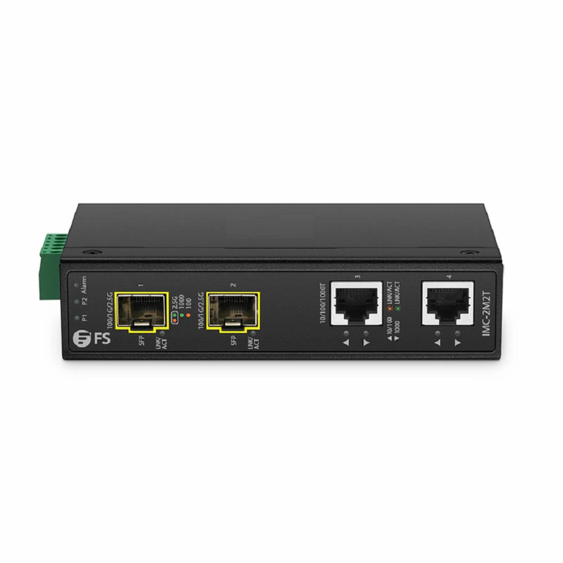 Industrial Unmanaged 2 x 10/100/1000Base-T RJ45 to 2 x 100/1000/2500Base-X SFP Gigabit Ethernet Media Converter
