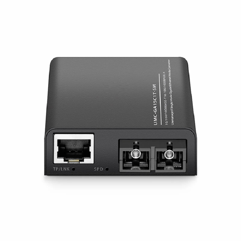 Mini Unmanaged 1x 10/100/1000Base-T RJ45 to 1x 100/1000Base-X Single Mode SC 1310nm 10km Gigabit Ethernet Media Converter, American Plug Standard