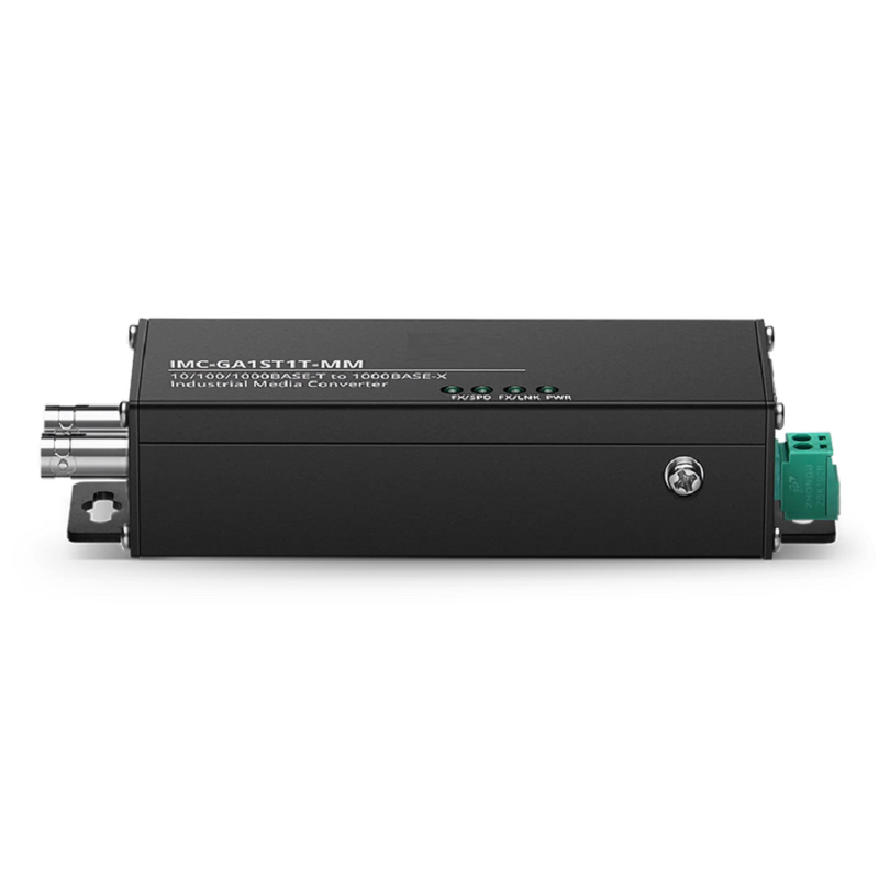 Mini Industrial 1x 10/100/1000Base-T RJ45 to 1x 1000Base-X Multimode ST 850nm 550m Gigabit Ethernet Media Converter, American Plug Standard