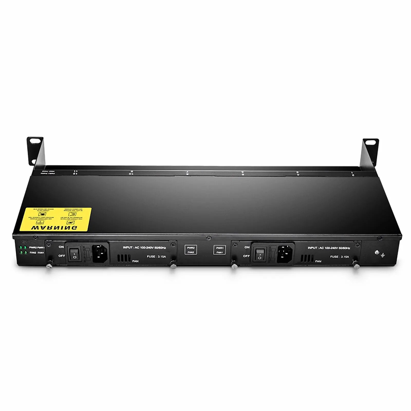 12 10/100M and 10/100/1000M Mini Media Converter Chassis, 1U Rack Mount, Dual Power AC 220V