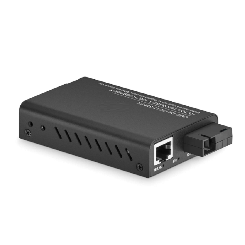 Mini Unmanaged 1x 10/100/1000Base-T RJ45 to 1x 100/1000Base-X Single Mode SC 1310/1550nm 20km Gigabit Ethernet Media Converter, European Plug Standard
