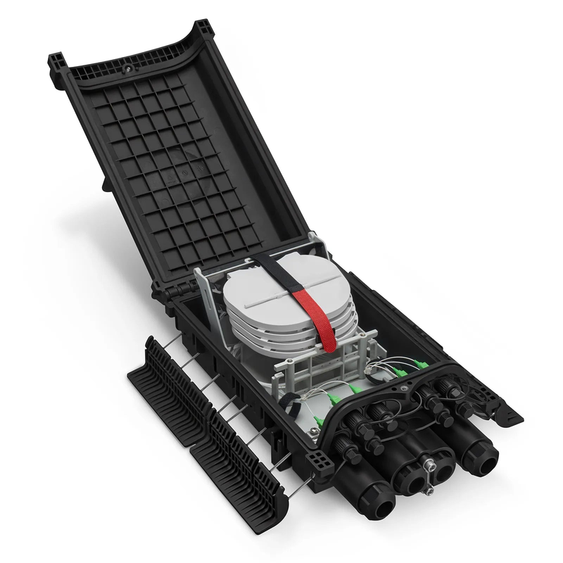 Fully Pre-Terminated Fiber Distribution Hub Box for Quick ODN, 1 Uncut Port, 2 Branch Ports and 8 SC/APC Hardened Adapters, Mechanical Seal, Supports 1:2/1:4/1:8 Mini Splitters, PP+GF, IP68, Wall/Pole/Aerial Mount, Indoor/Outdoor