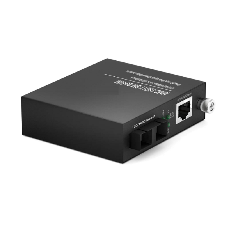 Managed 1x 10/100/1000Base-T RJ45 to 1x 100/1000Base-X Single Mode Duplex SC 1310nm 20km Gigabit Ethernet Media Converter, Slide-in Module, American Plug Standard