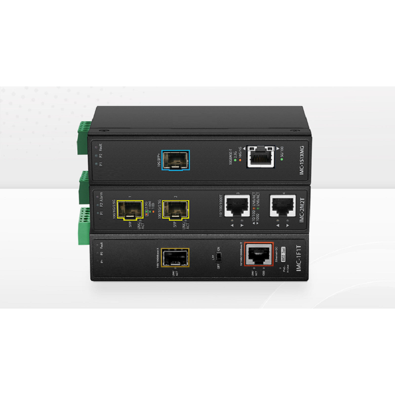 Industrial Managed 1x 100M/1G/2.5G/5G/10GBase-T RJ45 to 2x 100M/1G/2.5G/10GBase-X SFP+ Gigabit Ethernet PoE+ PD Media Converter