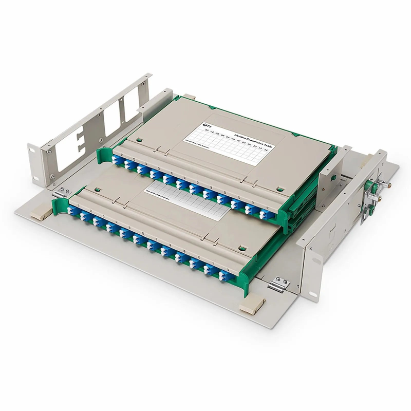 2U Rack Mount Fiber Optic Distribution Panel, 48 Fibers OS2 Single Mode, 24 x LC UPC Duplex (Blue) Adapter