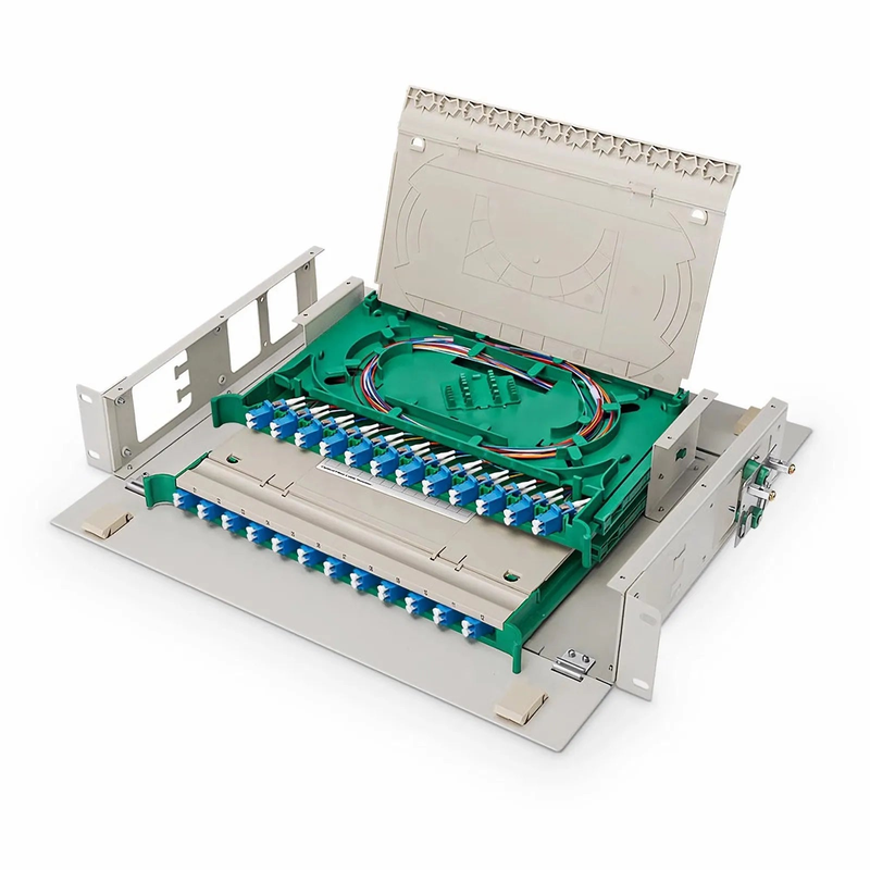 2U Rack Mount Fiber Optic Distribution Panel, 48 Fibers OS2 Single Mode, 24 x LC UPC Duplex (Blue) Adapter