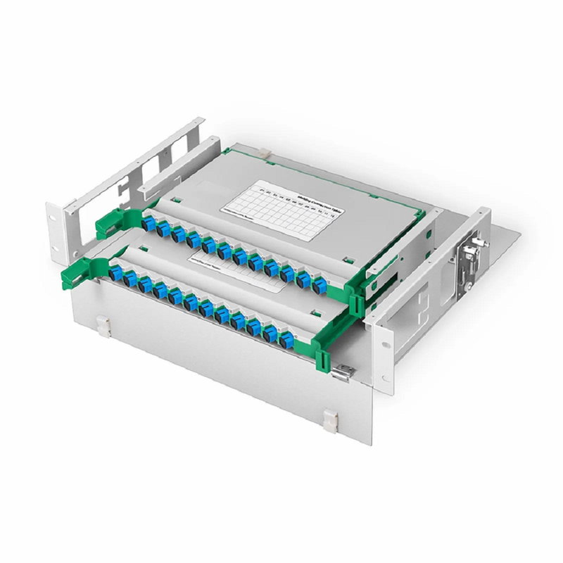 2U Rack Mount Fiber Optic Distribution Panel, 24 Fibers OS2 Single Mode, 24 x SC UPC Simplex (Blue) Adapter