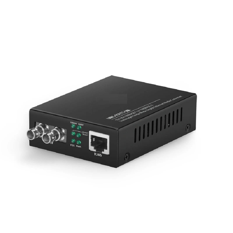 Unmanaged 1x 10/100/1000Base-T RJ45 to 1x 1000Base-X Single Mode ST 1310nm 20km Gigabit Ethernet Media Converter, American Plug Standard