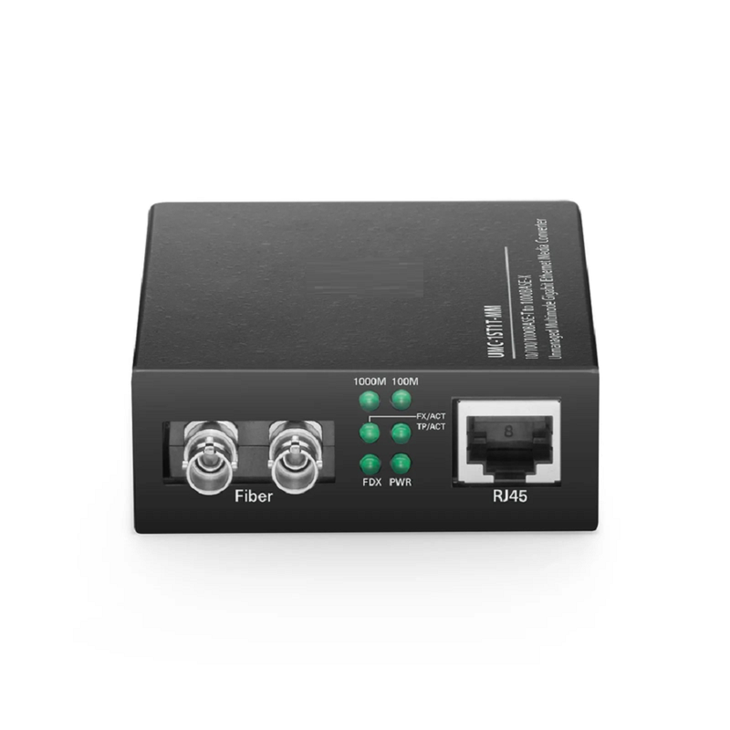 Unmanaged 1x 10/100/1000Base-T RJ45 to 1x 1000Base-X Multimode ST 850nm 220/550m Gigabit Ethernet Media Converter, British Plug Standard