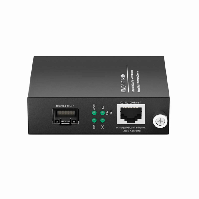 Managed 1x 10/100/1000Base-T RJ45 to 1x 100/1000Base-X SFP Gigabit Ethernet Media Converter, Slide-in Module, American Plug Standard