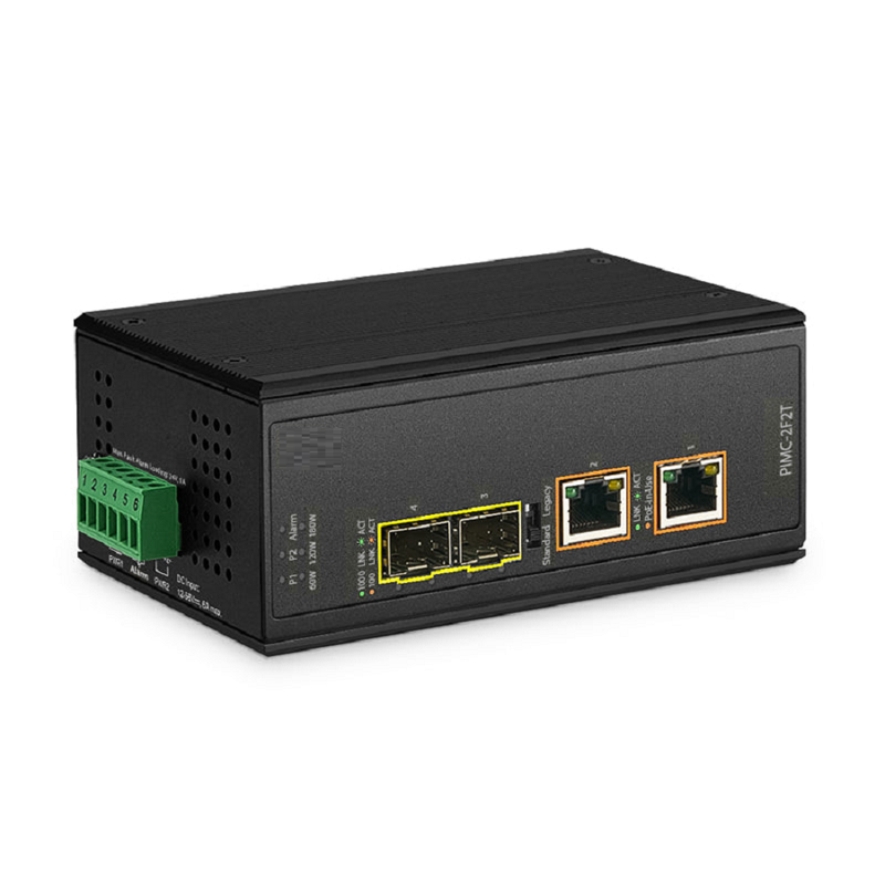 Industrial Unmanaged 2x 10/100/1000Base-T RJ45 to 2x 100/1000Base-X SFP Gigabit PoE++ Ethernet Media Converter