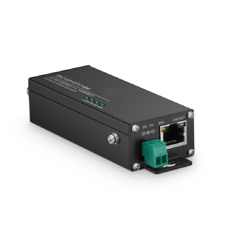 Mini Industrial Unmanaged 1x 10/100/1000Base-T RJ45 to 1x 1000Base-X Single Mode ST 1310nm 20km Gigabit Ethernet Media Converter, American Plug Standard