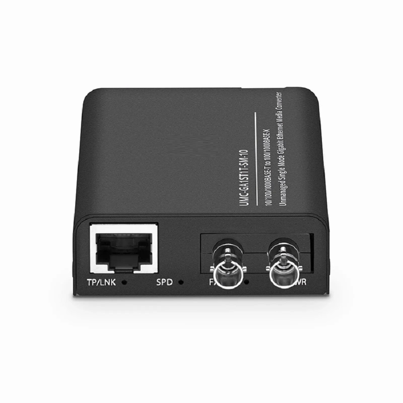 Mini Unmanaged 1x 10/100/1000Base-T RJ45 to 1x 100/1000Base-X Single Mode ST 1310nm 10km Gigabit Ethernet Media Converter, American Plug Standard