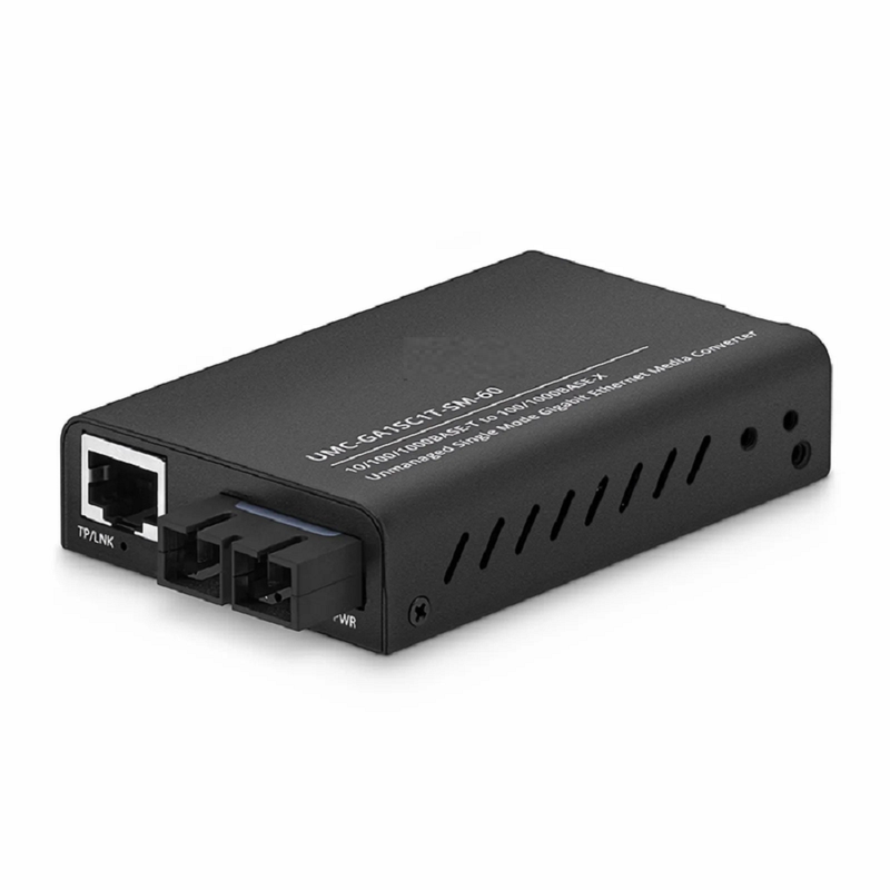 Mini Unmanaged 1x 10/100/1000Base-T RJ45 to 1x 100/1000Base-X Single Mode SC 1310nm 40km Gigabit Ethernet Media Converter, American Plug Standard