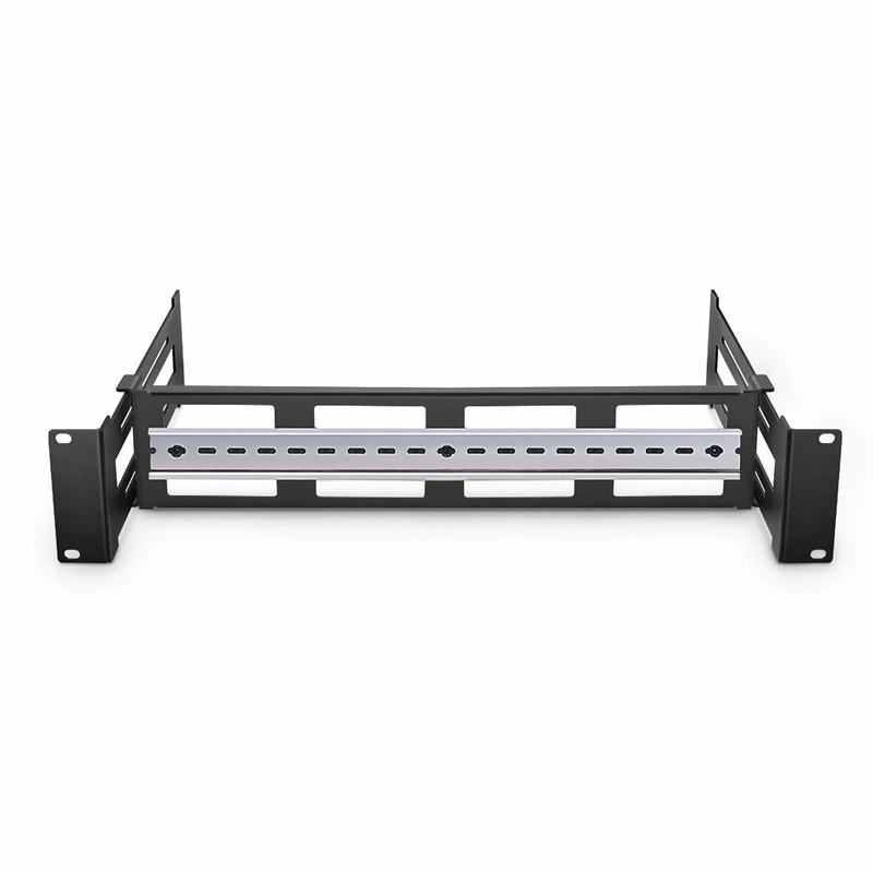 Adjustable DIN Rail Bracket for EIA 19" Mount, 2U, Black