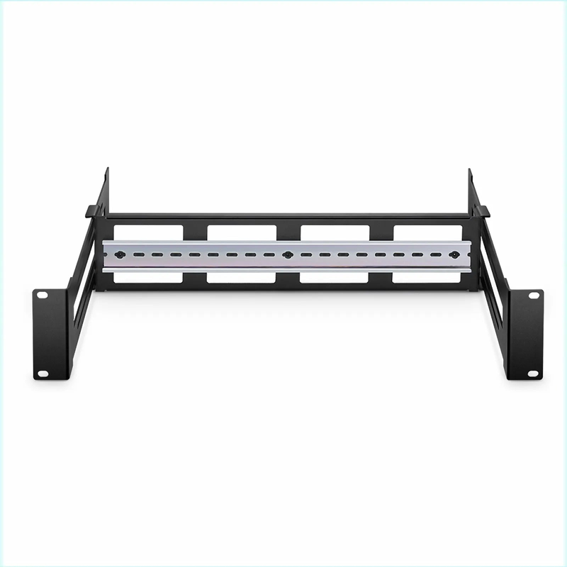 Adjustable DIN Rail Bracket for EIA 19" Mount, 2U, Black