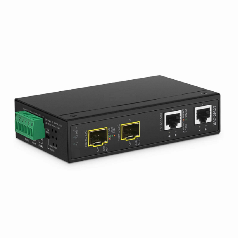 Industrial Unmanaged 2 x 10/100/1000Base-T RJ45 to 2 x 100/1000/2500Base-X SFP Gigabit Ethernet Media Converter