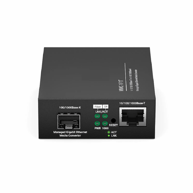 Managed 1x 10/100/1000Base-T RJ45 to 1x 100/1000Base-X SFP Gigabit Ethernet Media Converter, American Plug Standard