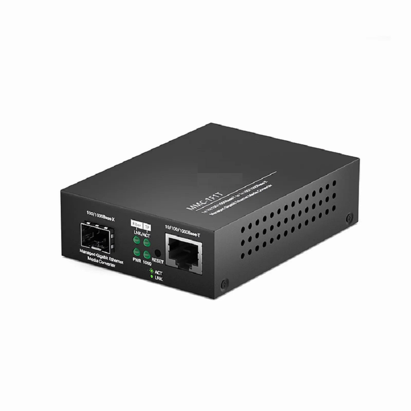 Managed 1x 10/100/1000Base-T RJ45 to 1x 100/1000Base-X SFP Gigabit Ethernet Media Converter, American Plug Standard