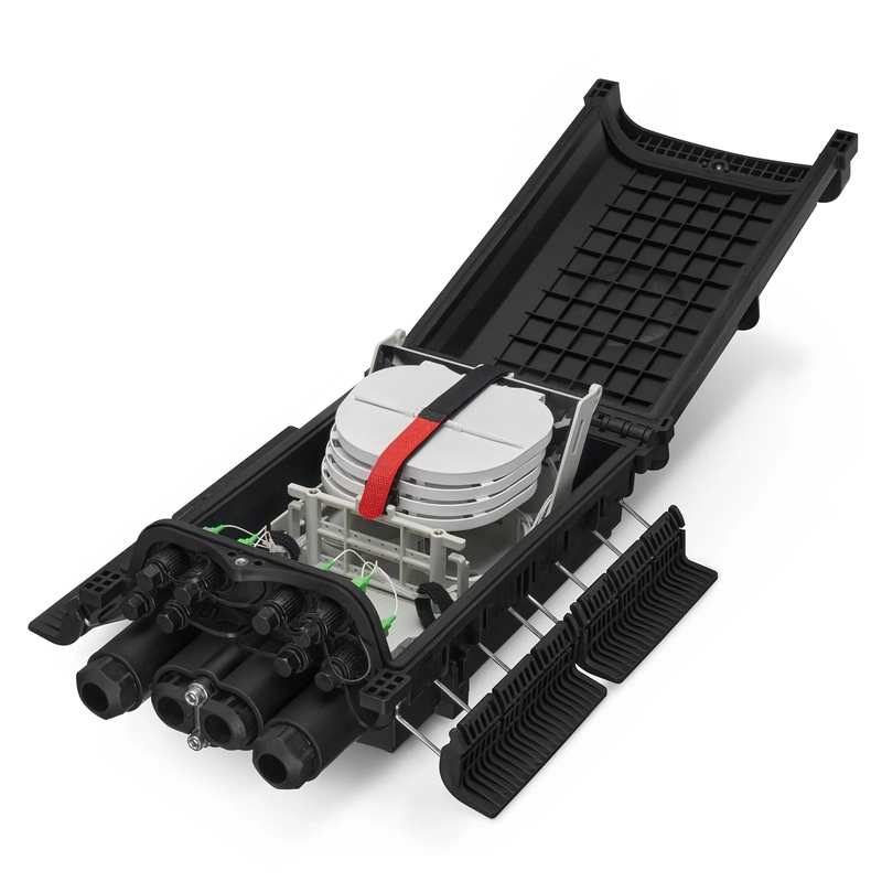 Fully Pre-Terminated Fiber Distribution Hub Box for Quick ODN, 1 Uncut Port, 2 Branch Ports and 8 SC/APC Hardened Adapters, Mechanical Seal, Supports 1:2/1:4/1:8 Mini Splitters, PP+GF, IP68, Wall/Pole/Aerial Mount, Indoor/Outdoor