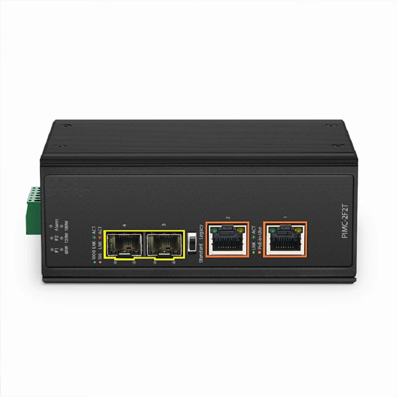 Industrial Unmanaged 2x 10/100/1000Base-T RJ45 to 2x 100/1000Base-X SFP Gigabit PoE++ Ethernet Media Converter