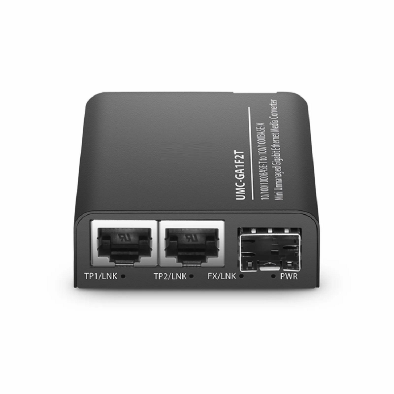 Mini Unmanaged 2x 10/100/1000Base-T RJ45 to 1x 1000Base-X SFP Gigabit Ethernet Media Converter, British Plug Standard