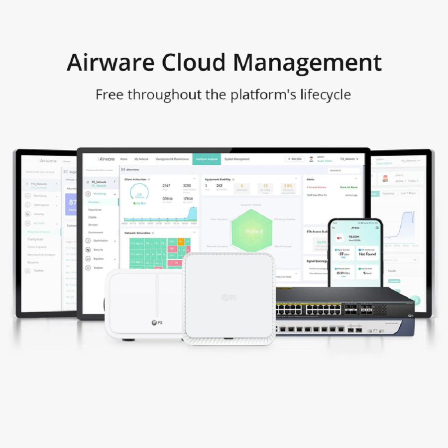 AP-N505, Cloud Managed Wi-Fi 6 802.11ax 3000 Mbps Indoor Access Point, Seamless Roaming & 2 × 2 MU-MIMO Dual Radios, Manageable via Airware, Controller or Standalone (Without PoE Injector)