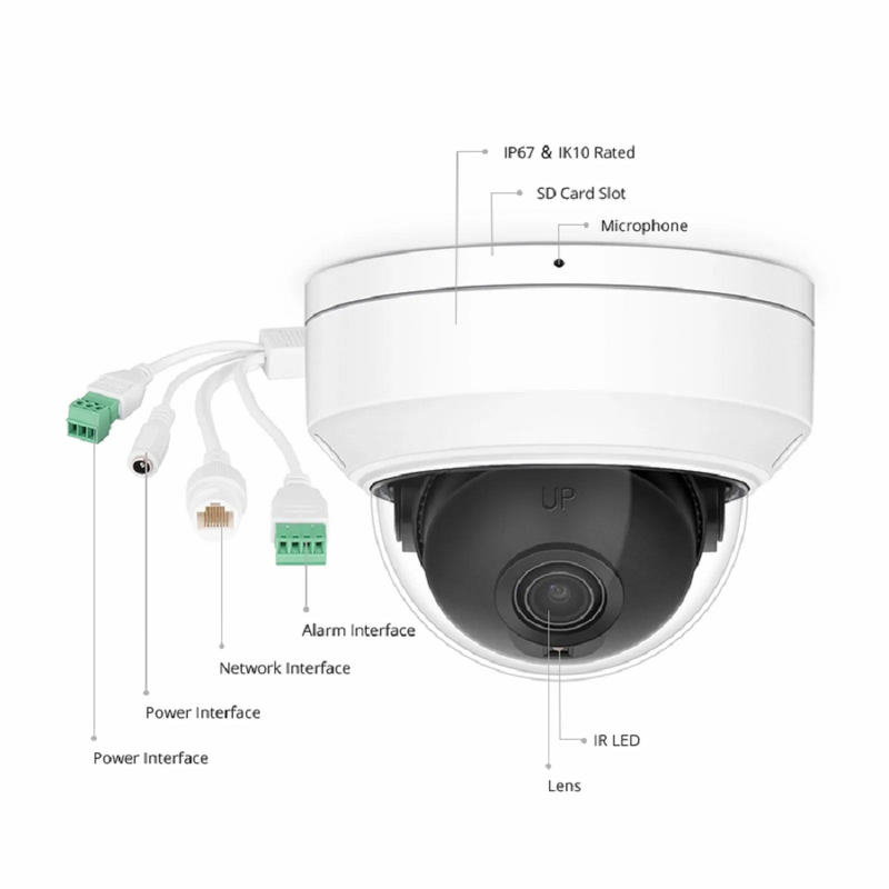 IPC301-8M-D Dome Camera, with 2.8mm Fixed Lens, 8MP Resolution, Built-in Mic, 98ft Night Vision, Smart Intrusion Prevention, IP67 & IK10 PoE Network Camera