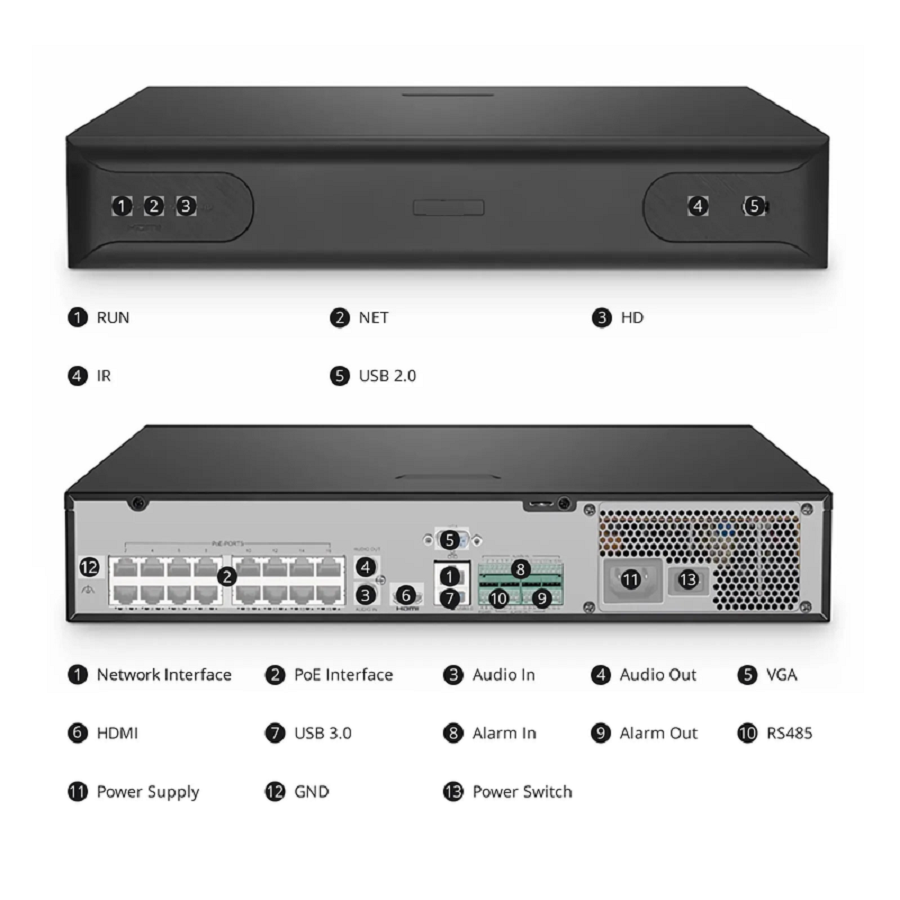 NVR204-32C-16P-V2, 32-Channel 1.5U 16 PoE 4K ＆ H.265 Decoding Format, Up to 4x 10TB Hard Drive (Not Included), Live View/Playback Network Video Recorder