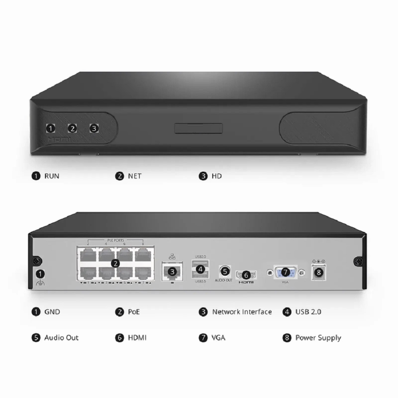 NVR101-8C, 8-Channel Network Video Recorder, Record 8CH 4K@30fps, Live View/Playback 1CH 4K@30fps, Supports up to 1x8TB Hard Drive (Not Included)