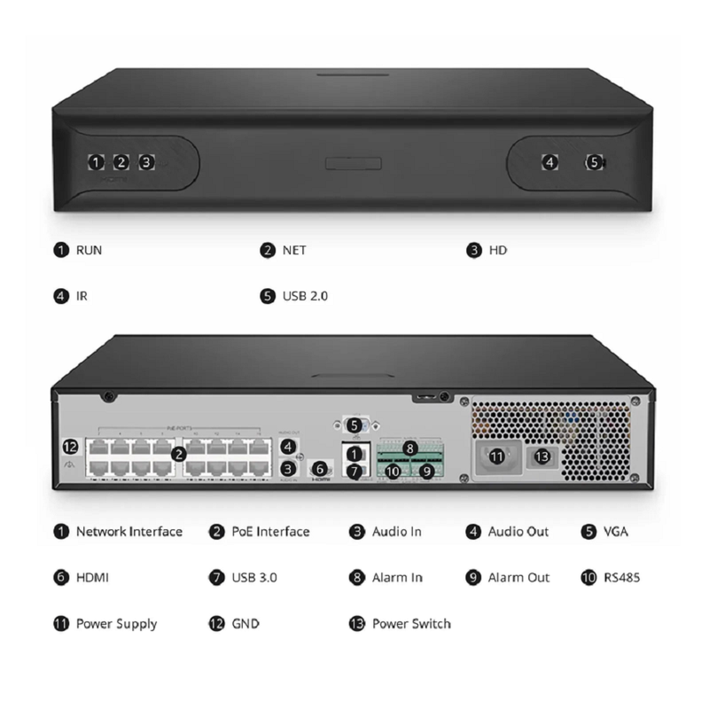 NVR204-32C-16P-V2, 32-Channel 1.5U 16 PoE 4K ＆ H.265 Decoding Format, Up to 4x 10TB Hard Drive (Not Included), Live View/Playback Network Video Recorder