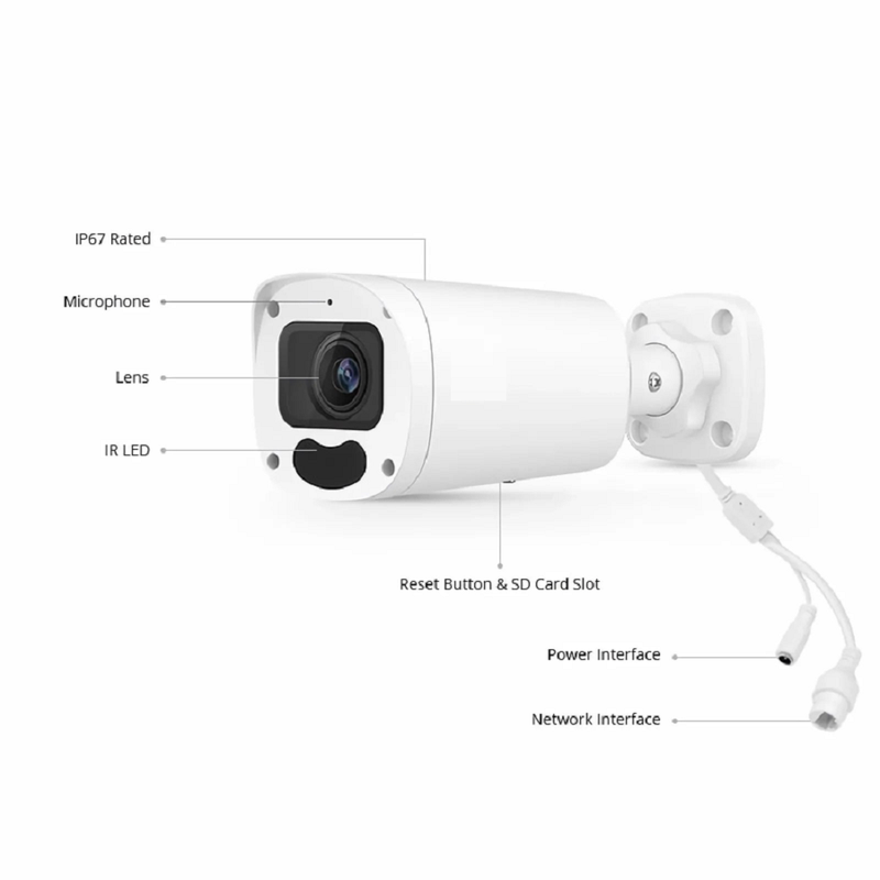 IPC104-5M-B, Super HD 5MP Bullet Network Camera with Built-in Mic, 164ft Night Vision, IP67 Weatherproof, Smart Behavior Detection, PoE Network Camera with Varifocal 2.8-12mm Lens