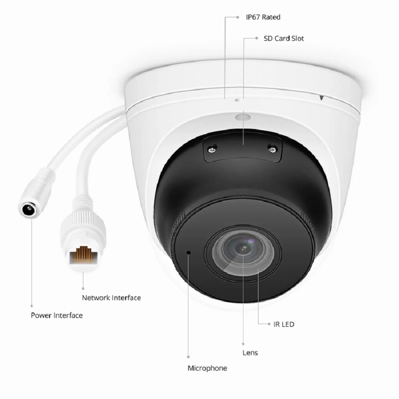 IPC104-2M-T, Full HD 2MP Turret Network Camera with Build-in Mic, 98ft Night Vision, IP67 Weatherproof PoE Network Camera with Varifocal 2.8-12mm Lens