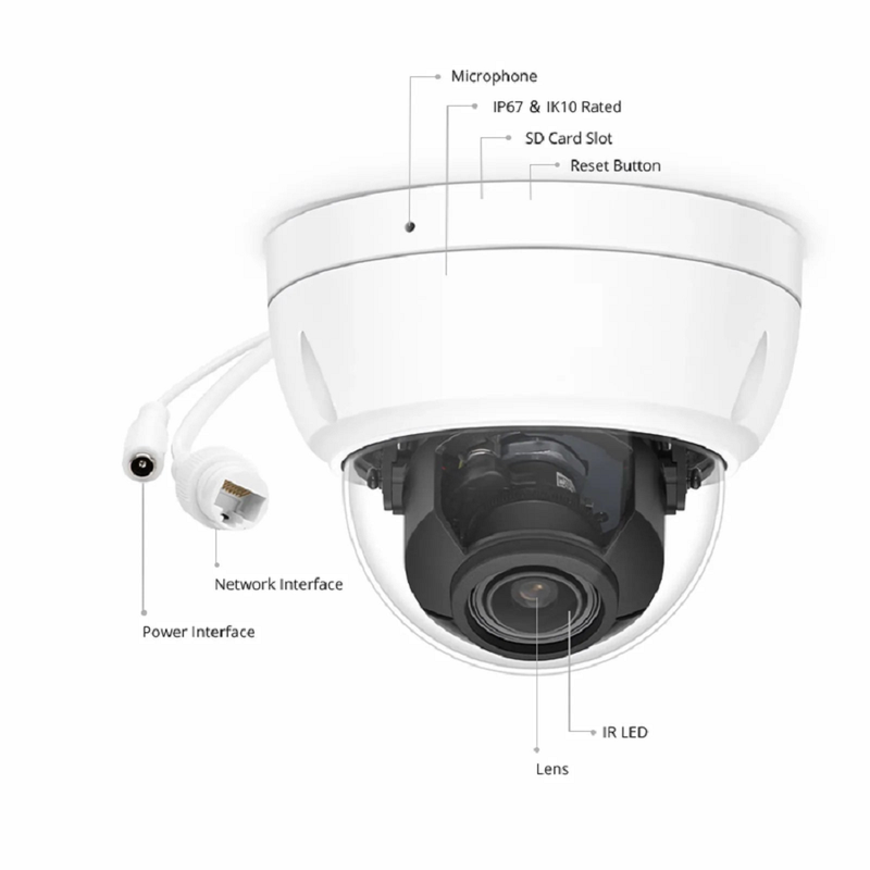 IPC104-2M-D, Full HD 2MP Dome Network Camera with Build-in Mic, 98ft Night Vision, IP67 & IK10 PoE Network Camera with Varifocal 2.8-12mm Lens