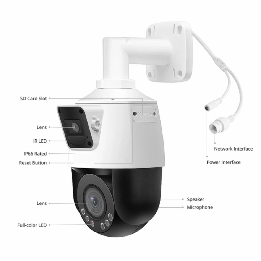 IPC204-2M-PD, 2X 2MP Dual-lens PTZ Network Camera With Two-way Audio, IP66 Weatherproof, Smart Intrusion Protection