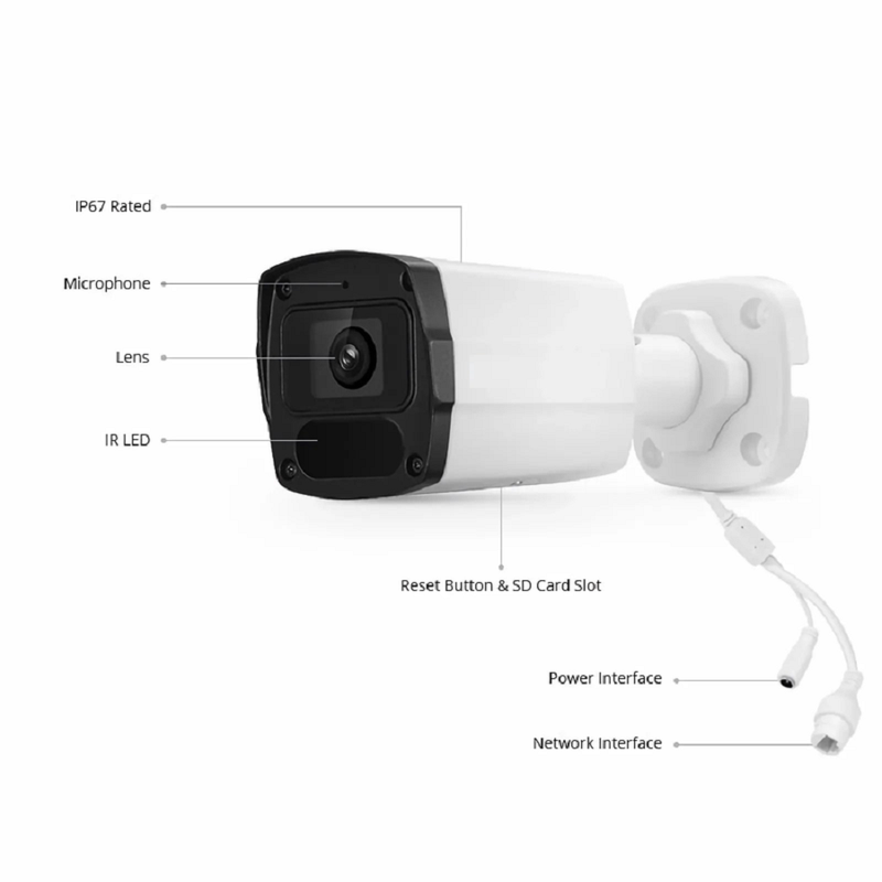 IPC301-5M-B Bullet Camera, with 2.8mm Fixed Lens, 5MP Resolution, Built-in Mic, 131ft Night Vision, Smart Intrusion Prevention IP67 PoE Network Camera