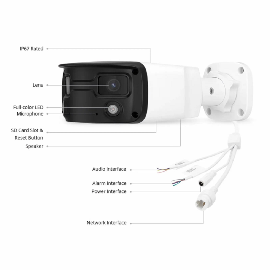 IPC501-2X4M-B, Super HD 4MP Full-Color Wide Angle Fixed Bullet Network Camera with Build-in Mic, IP67 Weatherproof PoE Network Camera with Fixed 4.0mm Lens