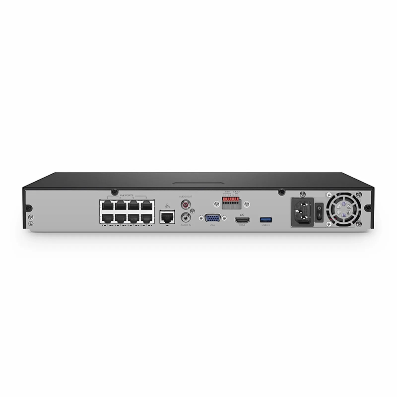 NVR102-8C-8P, 8-Channel 8-Port PoE Network Video Recorder, Record 8CH 4K@30fps, Live View/Playback 2CH 4K@30fps, Supports up to 2x10TB Hard Drive (Not Included)