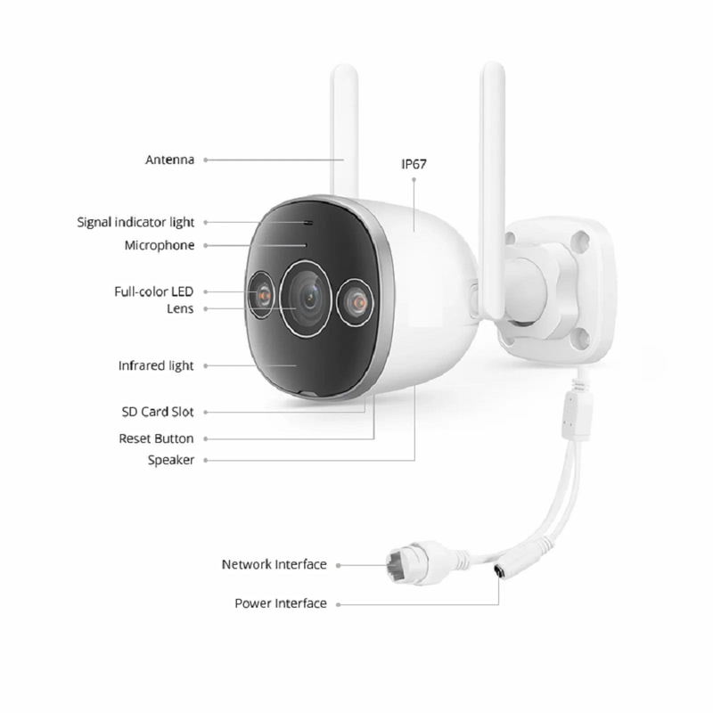 IPC101-5M-WB Outdoor Bullet Wi-Fi Camera, with Fixed 2.8mm Lens, 5MP Resolution, Build-in Mic ＆ Speaker, 66ft Night Vision, IP67 Network Camera