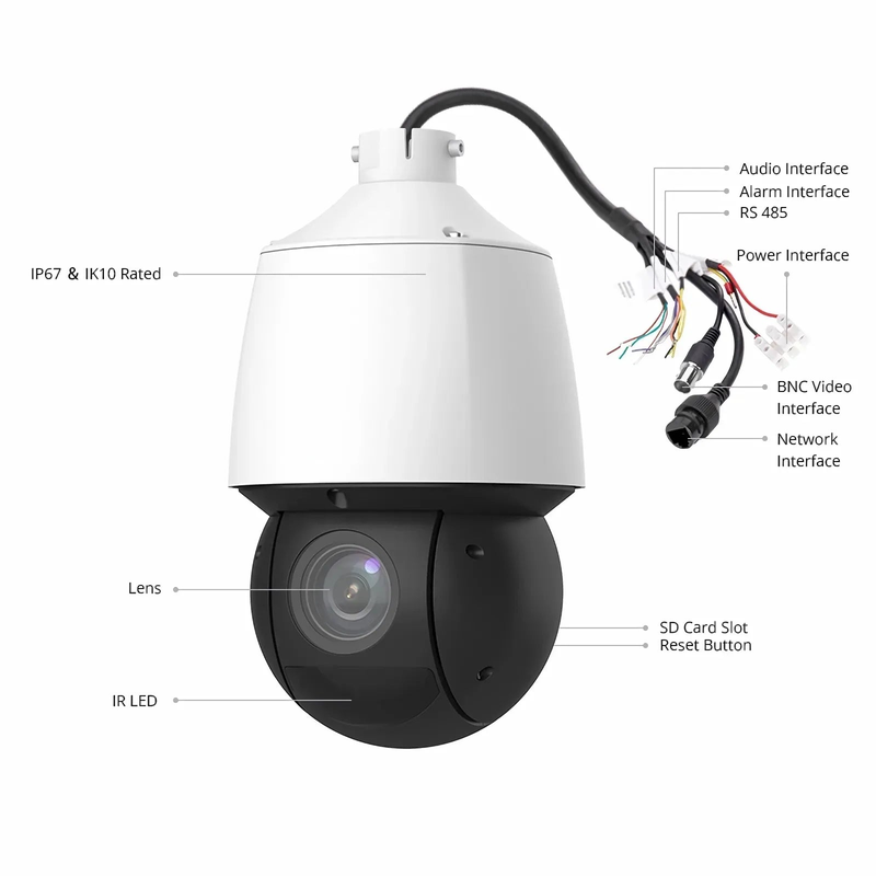 IPC425-4M-P, Super HD 4MP PTZ Dome Network Camera, Pan Tilt 25X Optical Zoom, IP67 & IK10 PoE Network Camera with Varifocal 4.8-120mm Lens