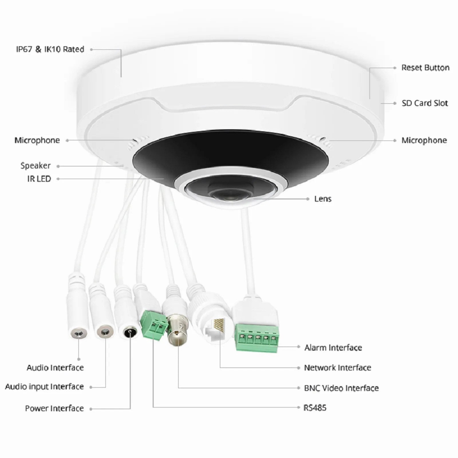 IPC701-12M-F, Ultra HD 12MP Fisheye Dome Network Camera with Build-in Mic, IP67 & IK10 360° Panoramic PoE Network Camera with Fixed 1.8mm Lens
