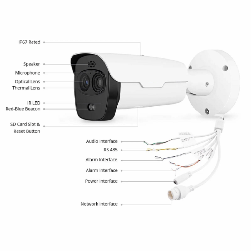 IPC701-4M-B, Super HD 4MP Thermal & Optical Dual-spectrum Bullet Network Camera with Build-in Mic, Smoke Detection, PoE Network Camera with Fixed 4.0mm Lens